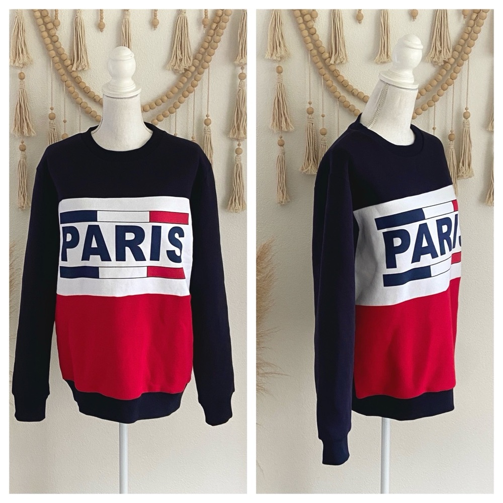 Paris travel sweatshirt crew neck blue red white spring summer France Europe L